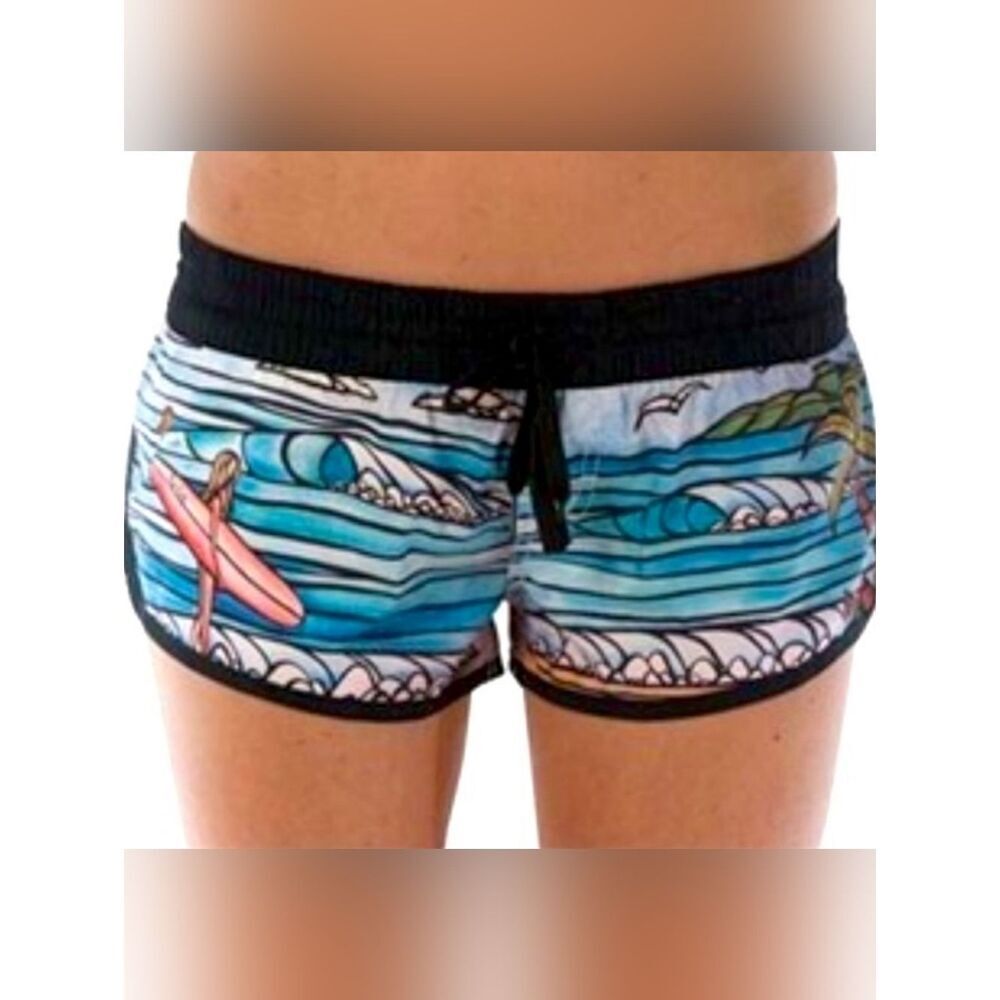 Rip Curl Sunset Beach 2-in Board Shorts Large Palm Trees Surfboards Tropical